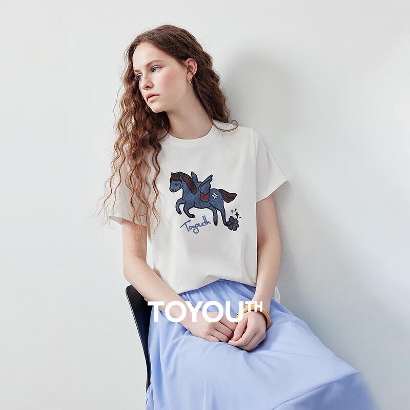 Chuyu Women s Cooling Lyocell Cotton Short Sleeve T-Shirt with Flying Horse Denim Patch L