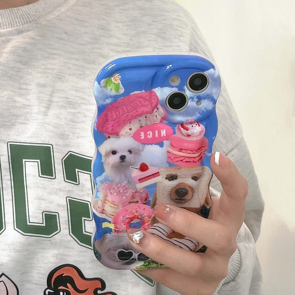 Wellenförmige stoßfeste Imd Cute Bread Dog Sweet Cake Ins Handyhülle für Iphone 11 13 12 Promax 14 Pro Max Plus Back Cover Shell