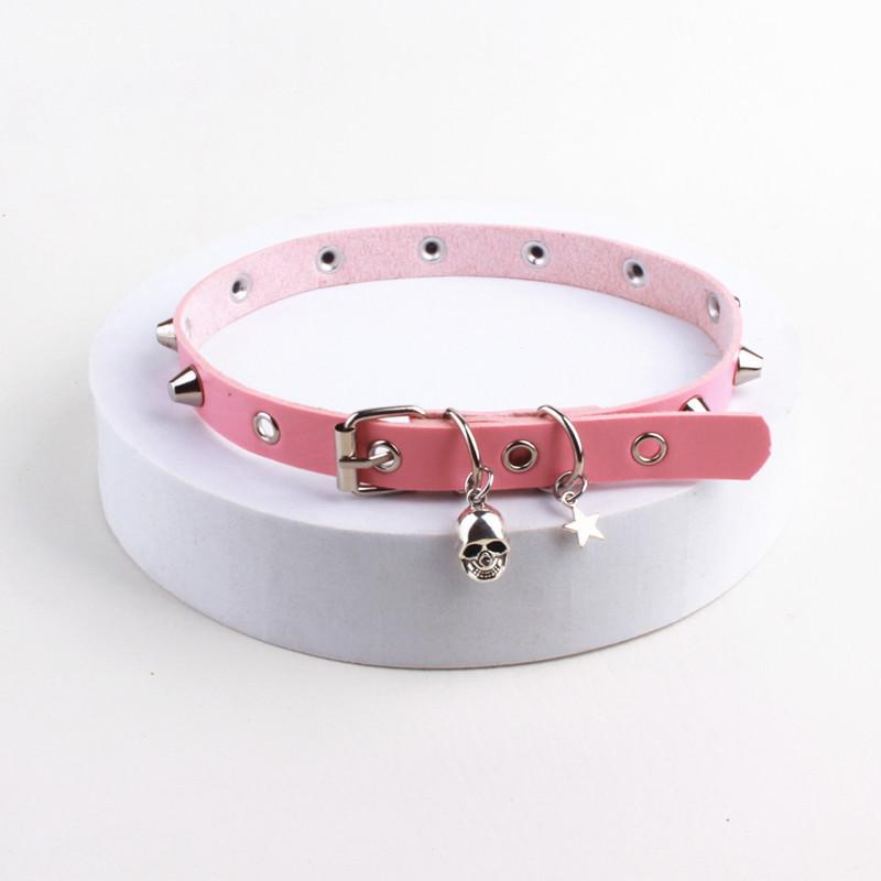 Y2K Punk Skull Pentagram PU Choker, Dark Rock Alt Hot Girl Clavicle Necklace