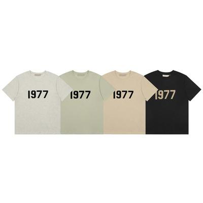 T-shirt da uomo in cotone a vestibilità larga con stampa floccata Design 1977 Streetwear casual Manica corta