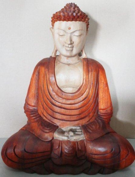 Buddha Statue Hand-Carved Suar Wood 40cm Hand Down