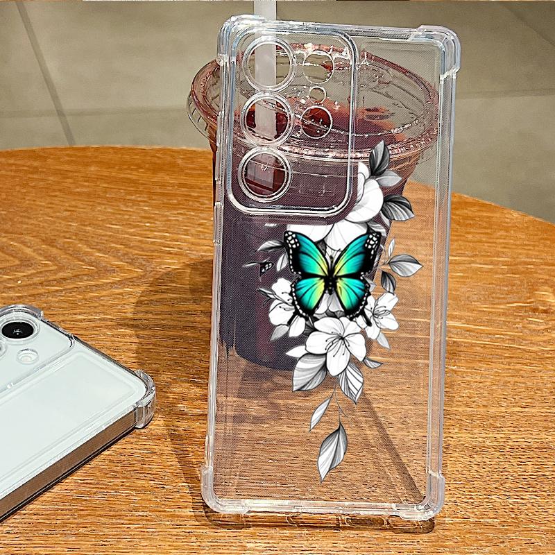 Průhledné pouzdro pro Samsung Galaxy S25 Edge S24 S23 S22 Ultra S24 S21 FE A56 A55 A16 A15 5G Vzor motýla Měkký TPU kryt telefonu