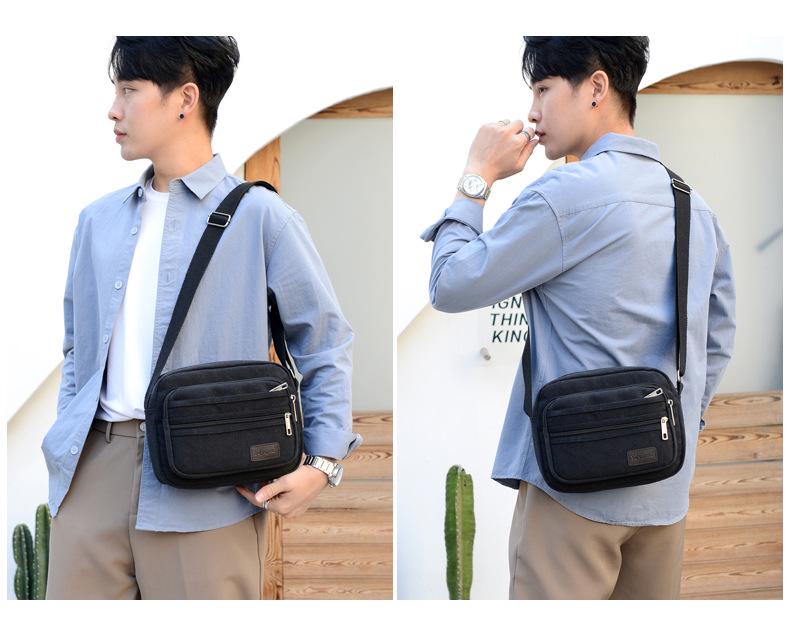 Men's Retro Fashion Canvas Crossbody Bag - Breathable, Solid Color Design