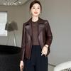 2025 Women’s Short Lambskin Leather Jacket - High-End, Long Sleeve, Turn-Down Collar, Petite Fit, Casual Spring/Autumn Outerwear