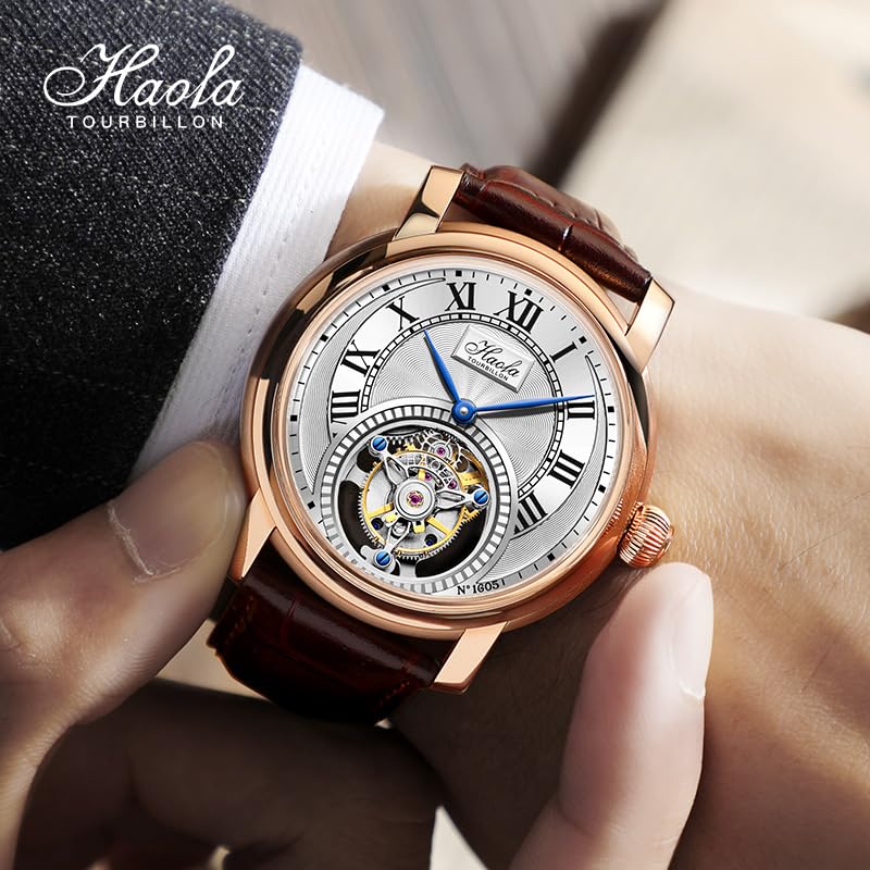 Pánské hodinky HAOFA Tourbillon s římským ciferníkem, mechanické, manuální natahování, retro luxusní stylové, safírové sklo, oblíbené, vodotěsné