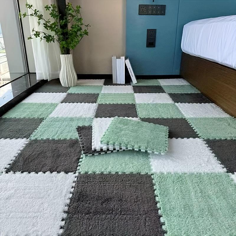 

15 шт. Толстые плюшевые плитки-пазлы для спальни, гостиной, квадратные, моющиеся, звукоизоляционные, теплые, подходят для всех сезонов 15Pcs