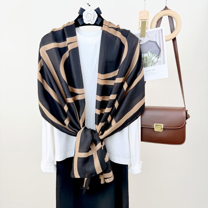 Spring and Autumn Design Sense Simple Line Printed Scarf Women's Classic Retro Cotton and Linen Long Towel Air Conditioning Room Shawl