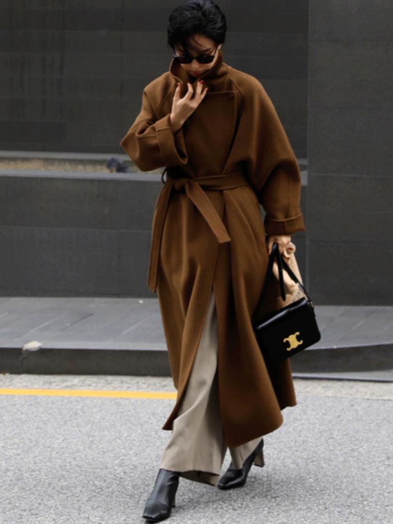 Johnature Lace-up Double-sided Coats Winter Women Mid-length Korean Long Coat