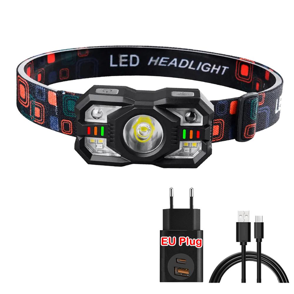 Налобный фонарь с ИК-датчиком движения, перезаряжаемый налобный фонарь, портативный индукционный светодиодный налобный фонарь, водонепроницаемый налобный фонарь для кемпинга, рыбалки