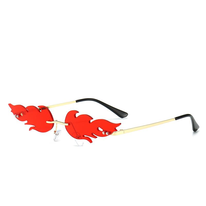 Women Rimless Wave Sun Glasses Luxury Fashion Metal Shades Vintage Women Mirror Eyewear UV400 2020 Hot Fire Flame Sunglasses