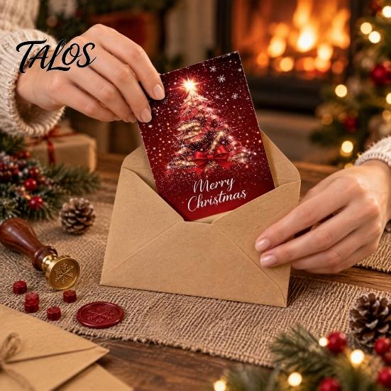Christmas Greeting Cards with Envelopes 6 Pcs Tree Cards, Merry Sparkly Festive Celebration Invitations Holiday for Winter, Xmas Party Supplies