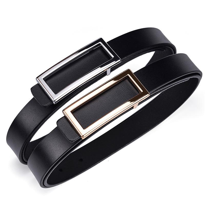 Women'S Leather Smooth Buckle Belt Cowhide Belt Personalized Rectangle Casual Pants Belt
