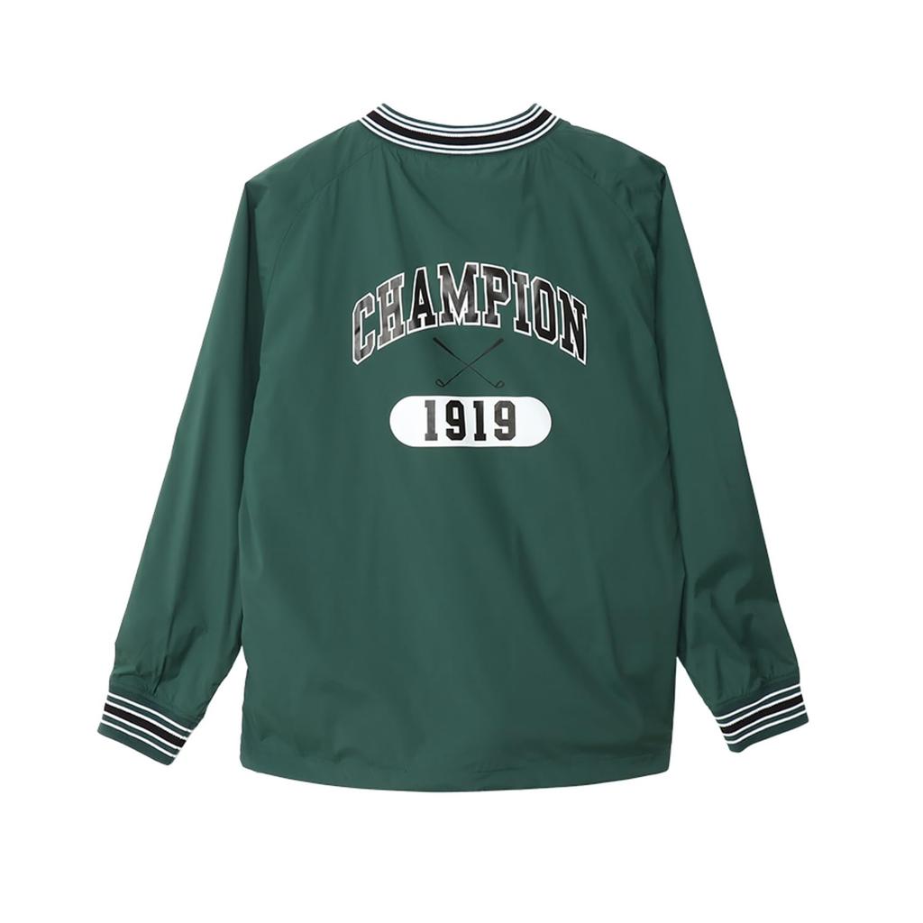 Champion Long Water Graphic Logo Deep Green Outerwear, Sleeve, V-Neck, Warm, Stretch, Repellent, Windproof, Print, Jacket, Golf, C3-AG602, Men's,