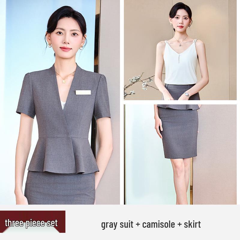 Women's Short Sleeve Professional Suit for Salon and Hotel Work