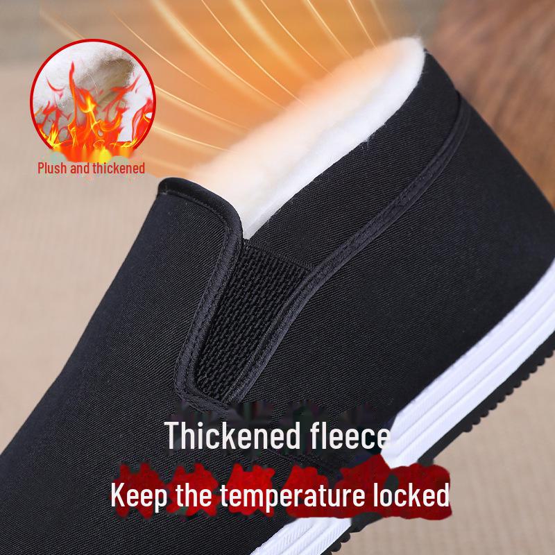 Męskie zimowe buty bawełniane z wysoką cholewką z aksamitem, ciepłą wełną i miękką podeszwą dla seniorów - Pogrubione buty taty na rzepy.