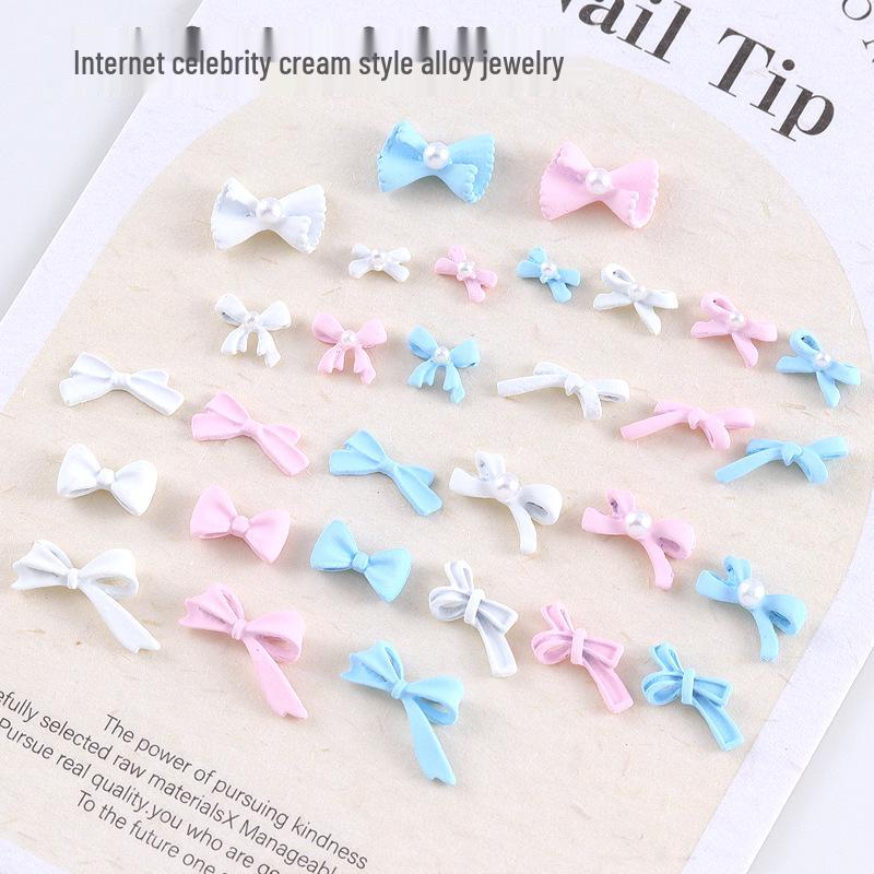 New Cute Bow Heart Nail Art: Frosted Matte Blue & Pink