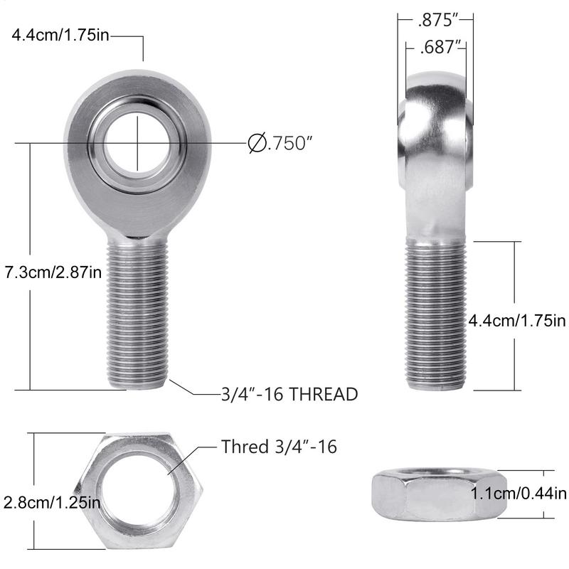 3/4" Heim Joint Rod End Kit 2pcs Rod Ends Chromoly Joints Rod End Left Right Thread Heim Joint End Kit With Spacer Car Accsesory