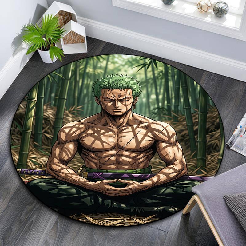 Runder Teppich mit Zoro-Muster, Teppich für Wohnzimmer, Schlafzimmer, Spielzimmer, Rutschfeste Bodenmatte, Feiertagsgeschenke und Geburtstagsgeschenke.