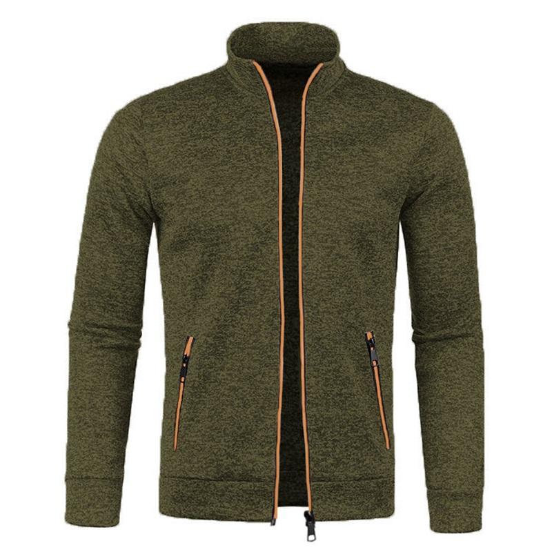 Men s Stand Collar Zip-Up Jacket Casual Solid Color Sportswear Coat 4XL армия зеленый