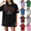 Women Casual Short Sleeve T Shirt Letter Print Loose Fit Crew Neck Cotton Blend Lightweight Tee Top for Everyday Wear