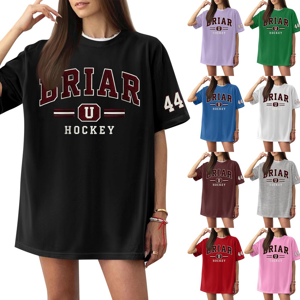 Women Casual Short Sleeve T Shirt Letter Print Loose Fit Crew Neck Cotton Blend Lightweight Tee Top for Everyday Wear