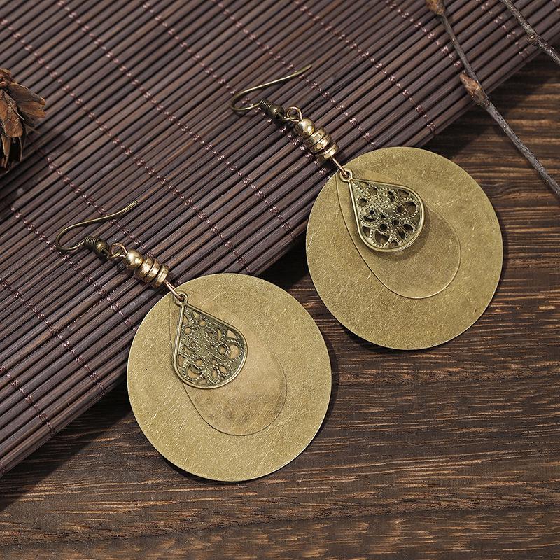 Bohemian Ethnic Style Carved Bronze Circle Earrings