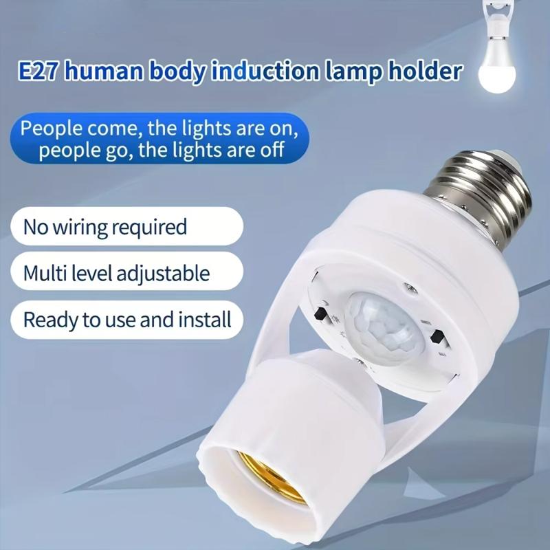 E27 Motion Sensor Light Bulb Infrared Holder Auto On LED Switch Base Socket PIR Human Detection 85V-265V Adjust Lux Time Delay