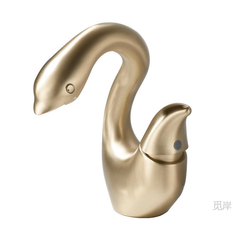 Gold Creative Swan Basin Faucet, Solid Brass Bathroom Vanity Sink Faucet, Hot and Cold Water Faucet, Gunmetal Gray