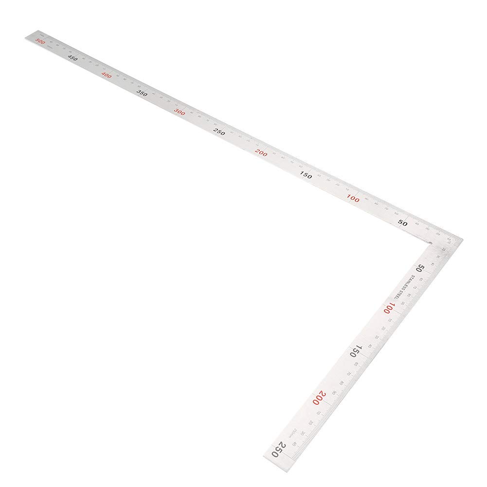 Walfront 90 Degree Right Angle Finder Ruler, Stainless Steel, Easy-to-Read Measuring Square Layout Template Tool (500mm x 250mm)