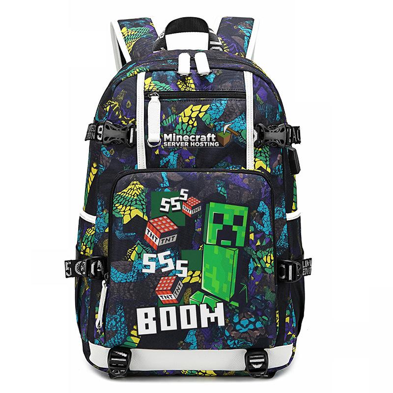 Hot Selling Minecraft Game Peripheral Printed Backpack Outdoor Large Capacity Travel Bag