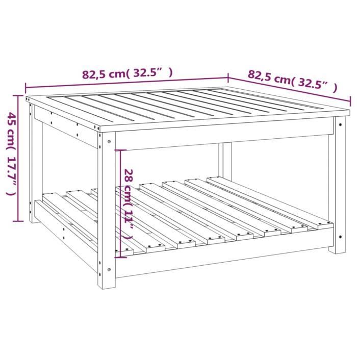 VidaXL Table de jardin blanc 82,5x82,5x45 cm bois massif de pin 824142