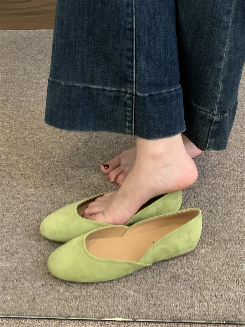 

Британский стиль весна 2025 новые французские ретро туфли с круглым носком бабушка Дуду с плоским дном и неглубоким горлом 40 зелёный