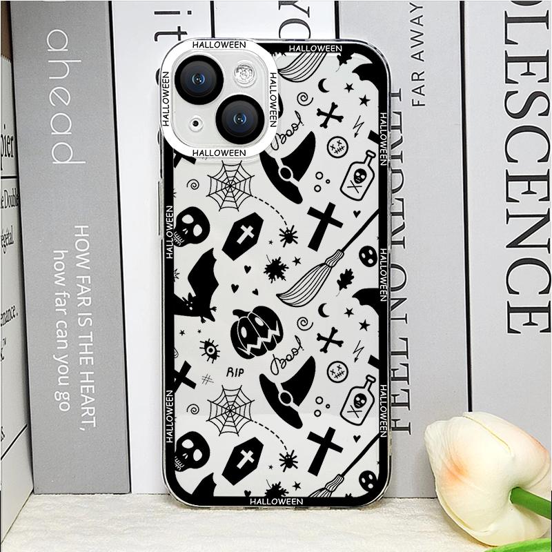 Cartoon Halloween Kürbis Geist Fledermaus Klare Handyhülle für IPhone 16 15 14 13 12 11 Pro Max Mini XS X SE 7 8Plus Weiche Hülle Fundas