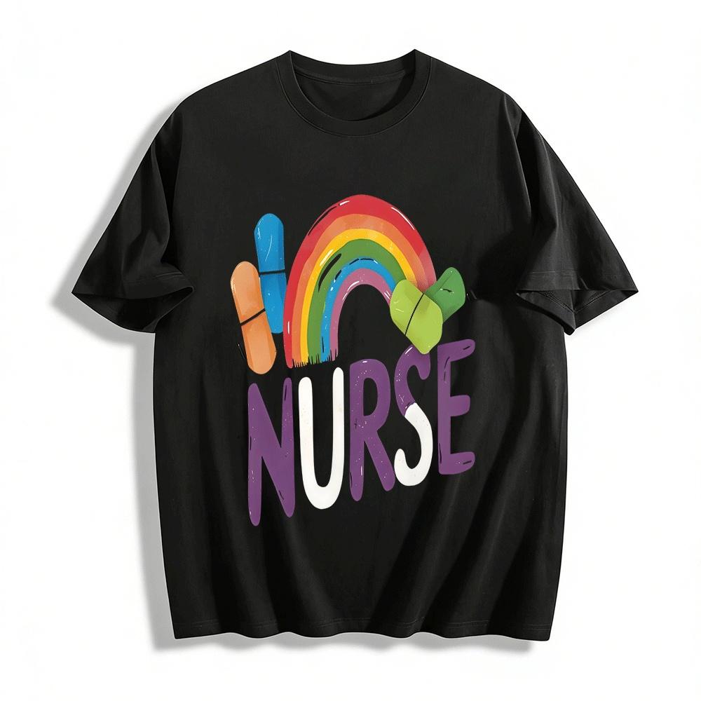 Fun Bandage Rainbow Nurse Themed Casual Top Pure cotton T-shirt XXS