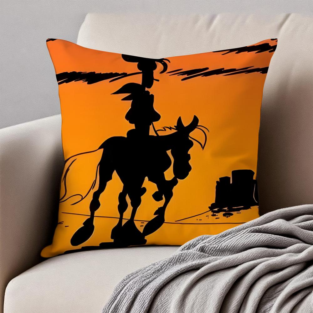 Classic Western Cartoon LLucky Luke Cushion Cover Pillowcase Antidustmite Invisible Zipper Short Plush Sofa Cushion
