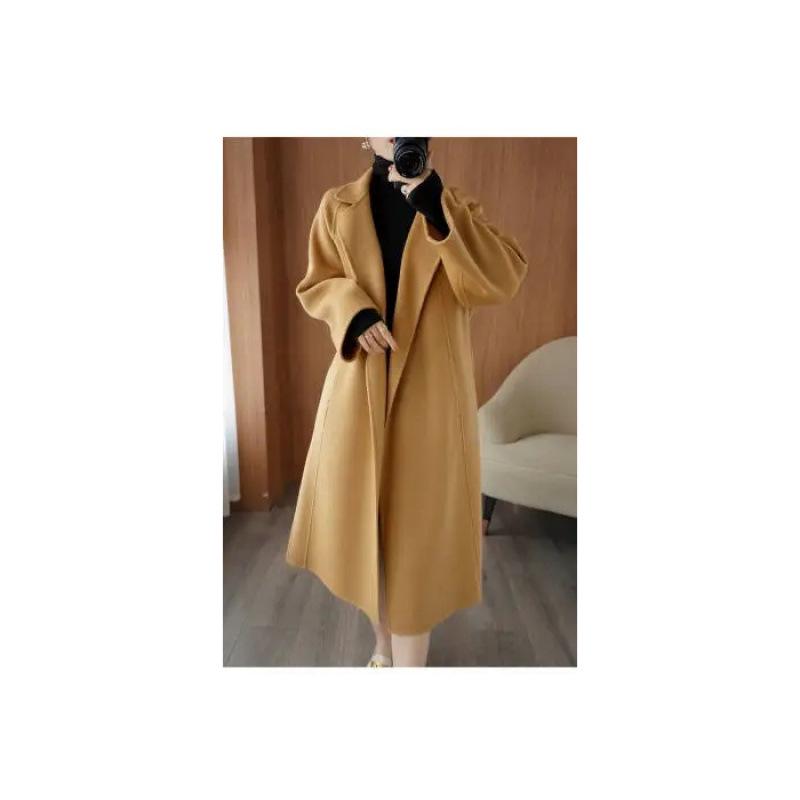 Women's Plus Size Long Wool Coat - Trendy Knee-Length Outerwear for Autumn/Winter 2025