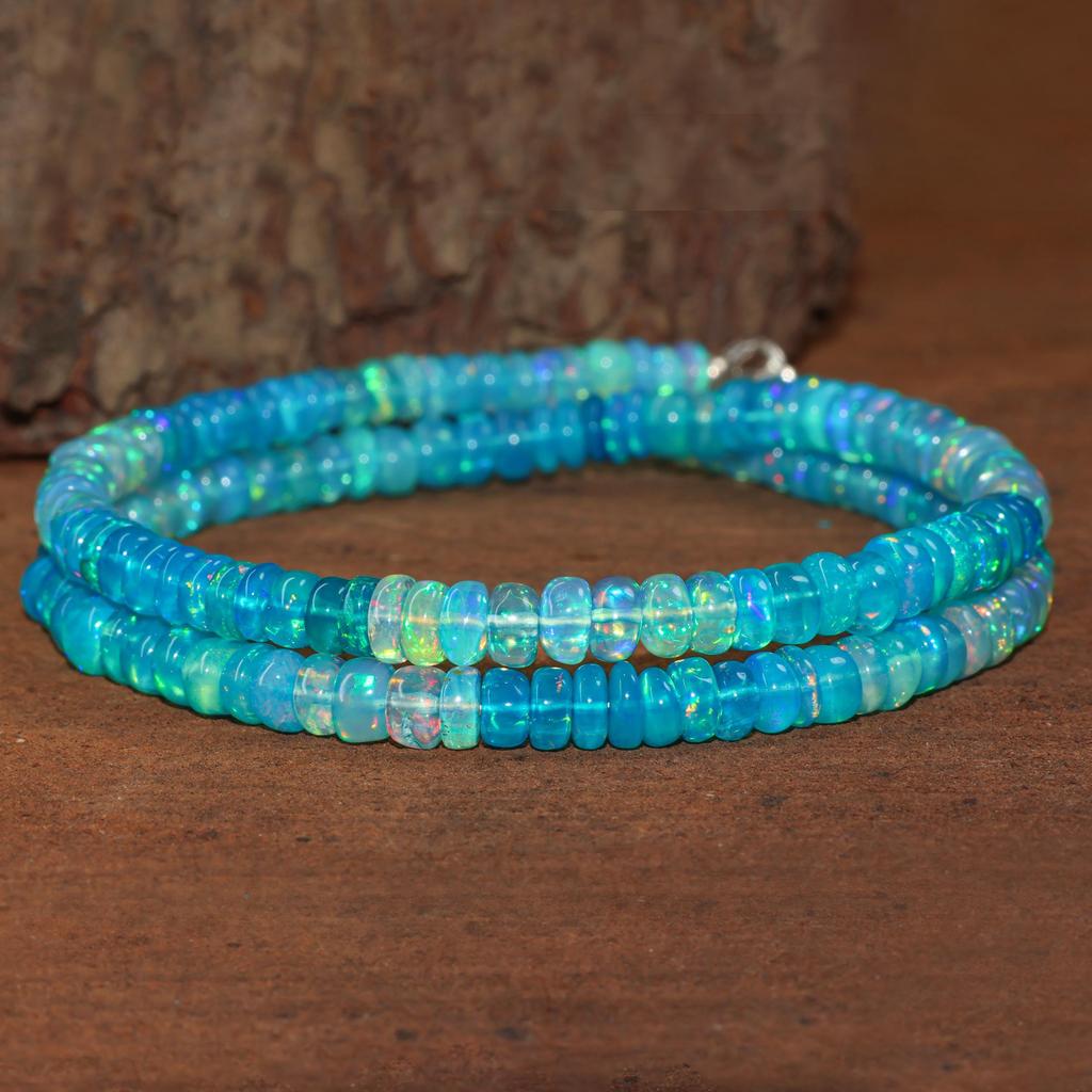 Paraiba Fire Opal Gemstone Smooth Beaded Necklace, Natural Opal Delicate Necklace, Minimalist Necklace, Birthstone Necklace, Gift for Her
