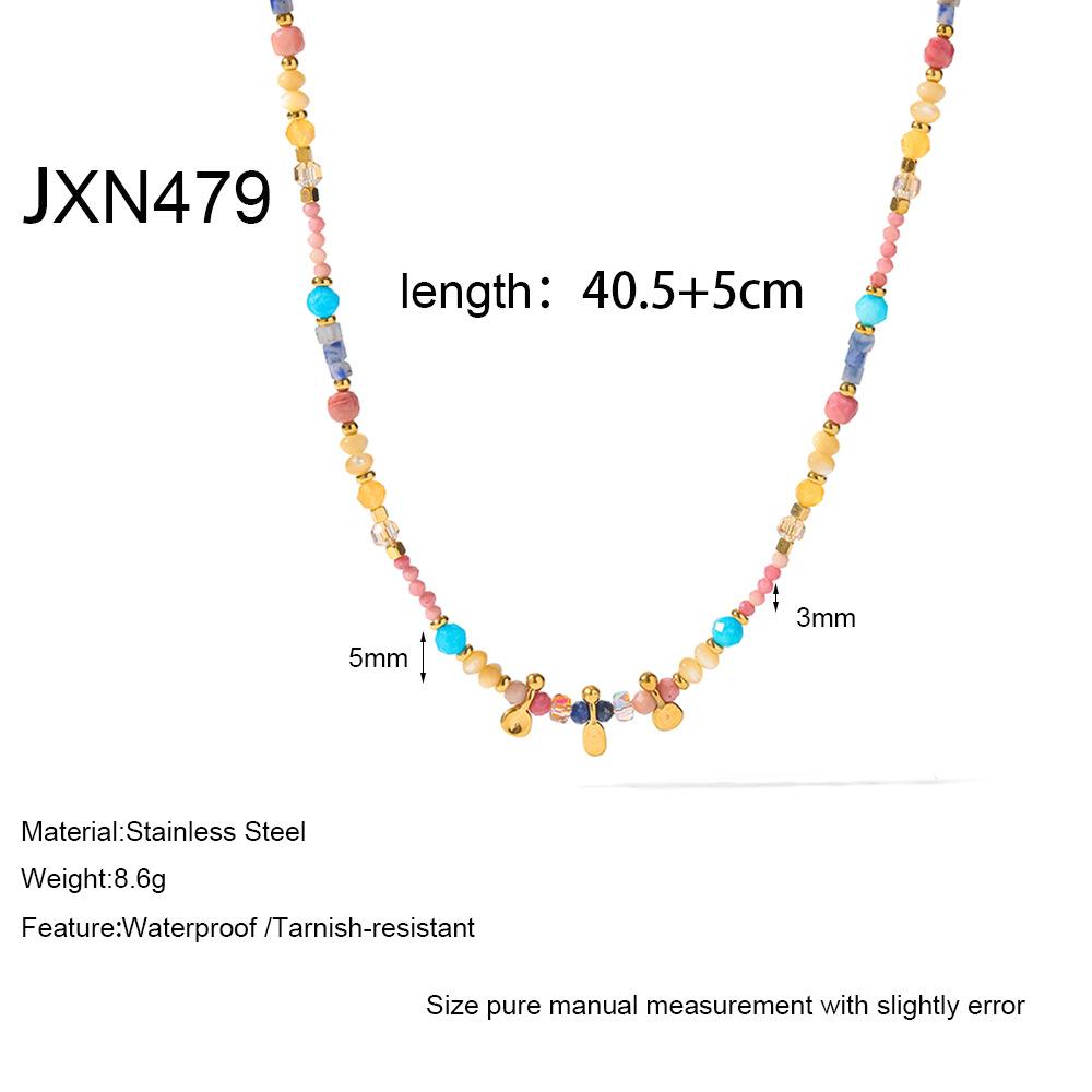 European and American colorful dopamine natural stone handmade beaded necklace plated with 18k gold stainless steel fringed jewelry women