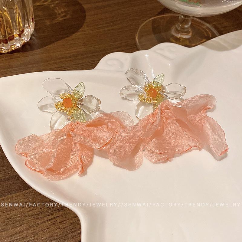 

Seaside vacation style yellow flower earrings female exaggerated square face thin stud earrings explosive earrings