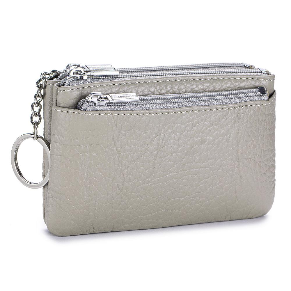 New first-layer cowhide simple women's zipper change bag three zippers large-capacity storage bag coin bag
