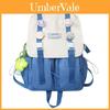 Mochila Estudantil Blocos de Cor Simples com Bordado de Letra, com Emblema e Pingente, Para Escola e Uso Diário