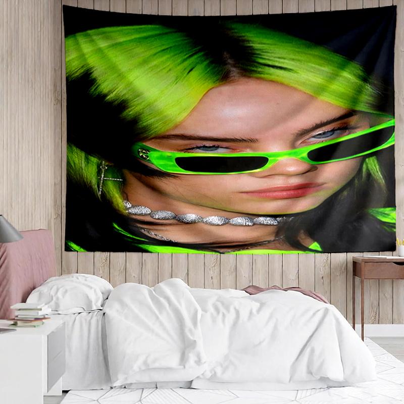 Billie-Eilish Print Tapestry, Backdrop, Easy Setup, Ideal for Bedroom, Office & Living Room, with Aesthetic Wall Hanging Decor.