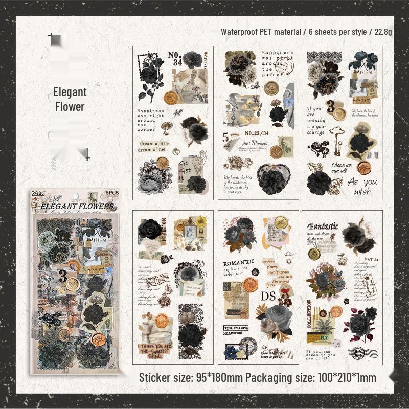 Retro Flower Bud Die-Cut Waterproof PET Journal Sticker Pack