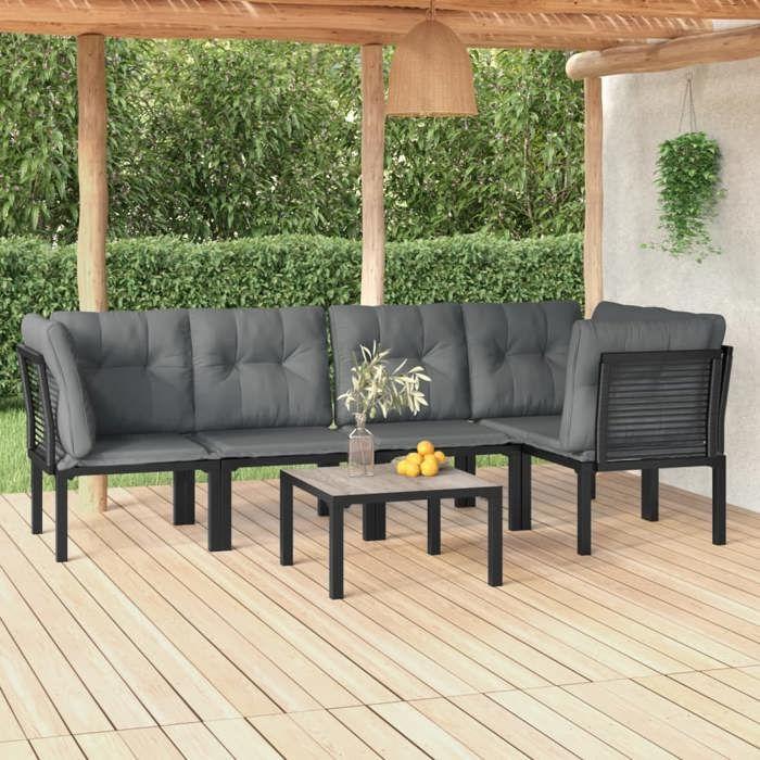 VidaXL Salon de Jardin 6 pcs, Ensemble de Meubles de Terrasse, Mobilier d'Extérieur, Chaise de Patio, Moderne, Noir et Gris 3187754