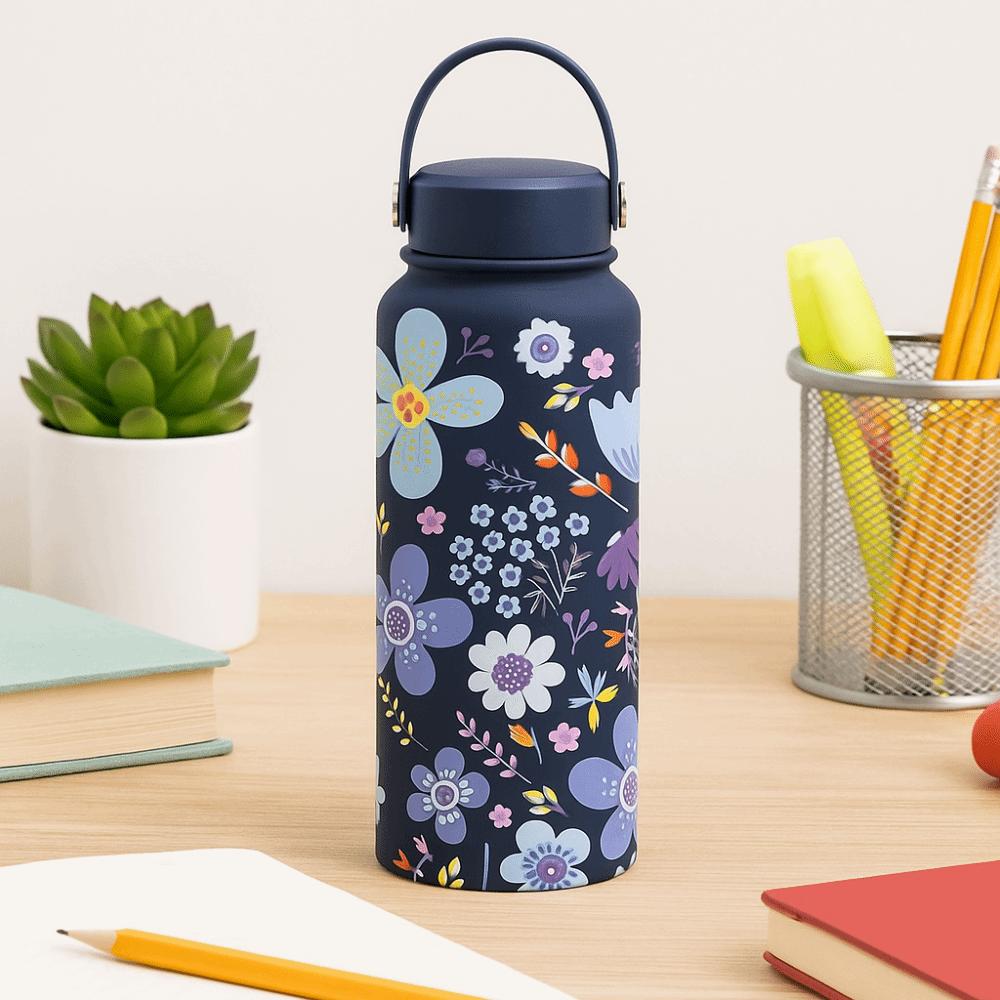 Geschenk Kreative Thermosflasche Tragbar 1L Outdoor Isolierbecher Auslaufsicher Verdickt Floral Isolierflasche Küchengeschirr