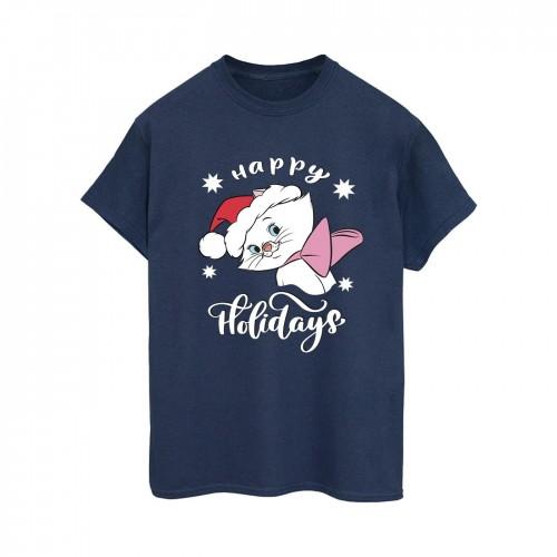 Disney Womens/Ladies The Aristocats Happy Holidays Cotton Boyfriend T-Shirt
