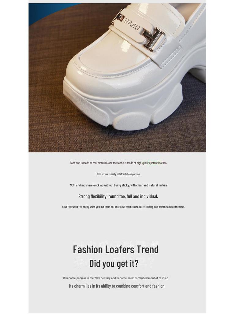 Schwarze britische Loafer für Damen im Frühjahr 2024 – Slip-On-Schuhe mit dicker Sohle und erhöhter Innenhöhe