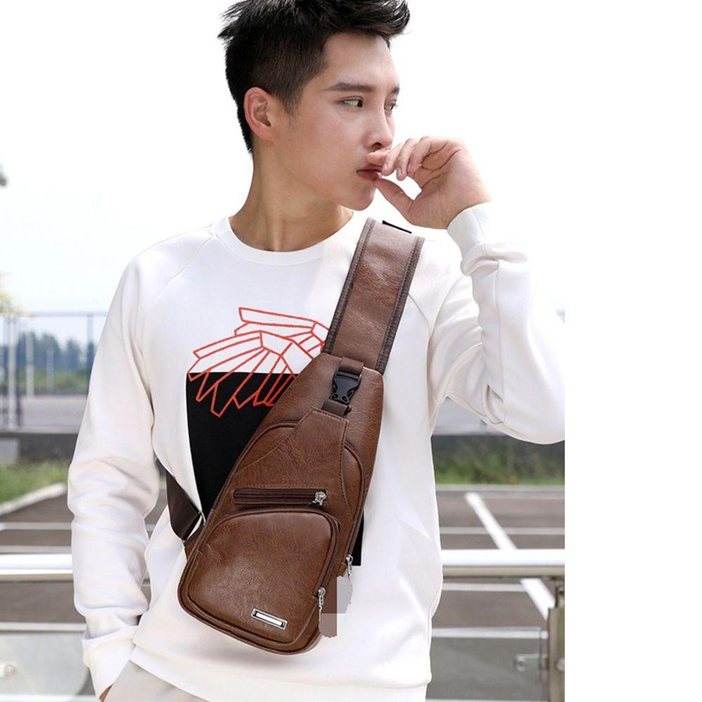 Multifunctional Men's Crossbody Sling Bag USB Charging Single Shoulder Bag Casual Wear