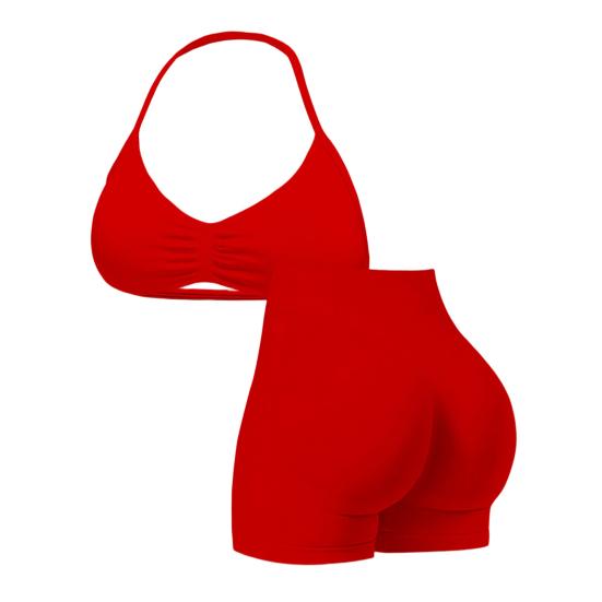 Dvoudílné cvičební sety pro ženy Bez zádů Tanga Sportovní podprsenka a Šortky s vysokým pasem Set Bezešvé Oblečení na posilovnu a jógu