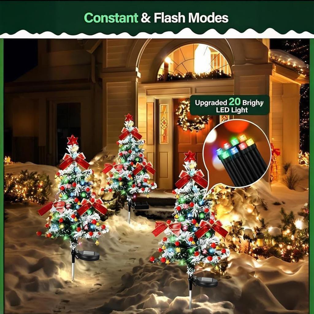 Solar Cedar Christmas Trees Lights IP44 Waterproof & 2 Lighting Modes Outdoor Xmas Tree Stake Lamp for Pathway Garden Yard Decor